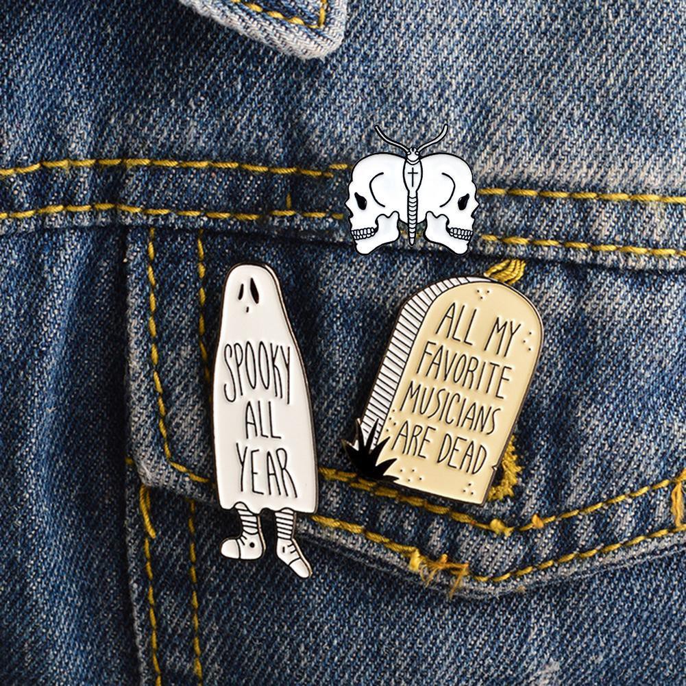 Creative Ghost Pin Brooches Letters Backpack Jacket Lapel Badges Jewelry