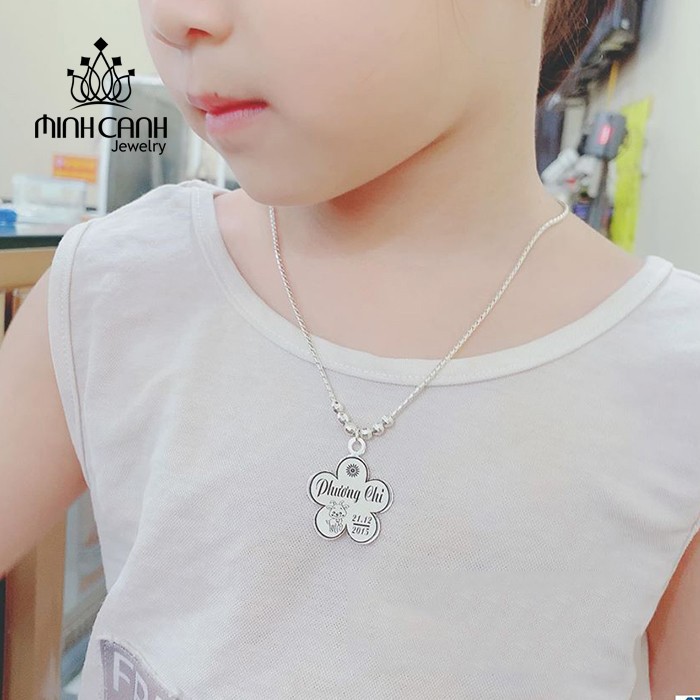 Dây Chuyền Bạc Khắc Tên Dây Trơn Mix Bi Cho Bé Gái - Minh Canh Jewelry