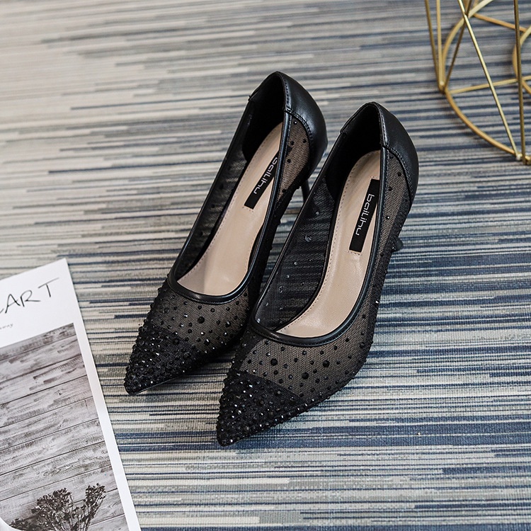 Giày Cao Gót Mũi Nhọn Phối Lưới Đính Đá Thời Trang Hàn Quốc 6880-w80 2021