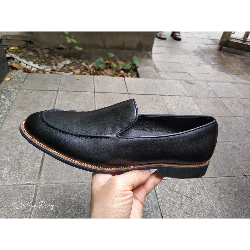 XẢ KHO TẾT Giày tây nam công sở không dây da bò thật nguyên tấm đen trơn đẳng cấp