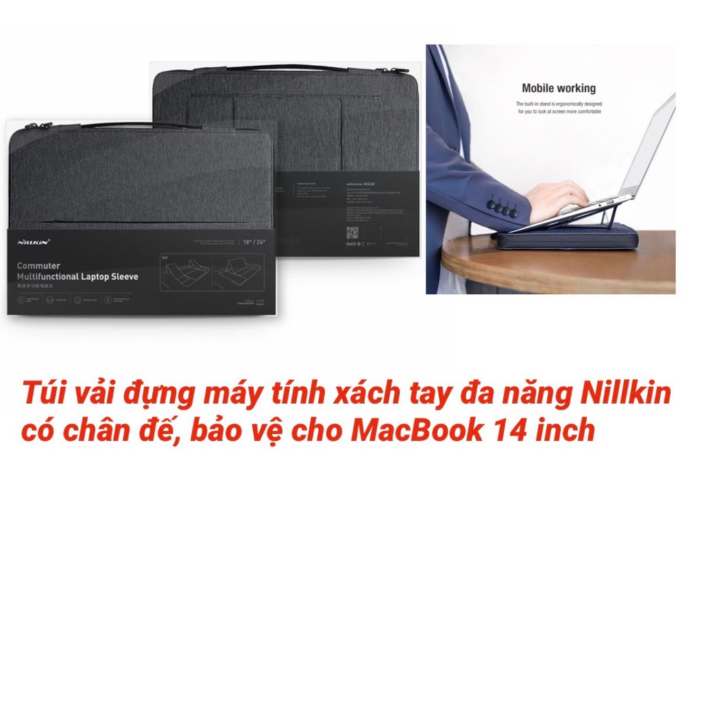 Túi vải đựng máy tính xách tay đa năng Nillkin có chân đế, bảo vệ cho Macbook 14 inch