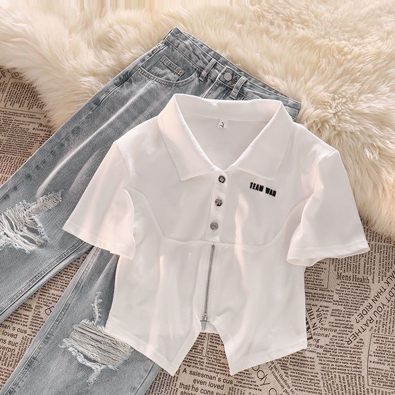 Set Áo Thun Ngắn Tay + Quần Jeans Lưng Cao Thời Trang Hè Hàn Quốc Mới 2022 Cho Nữ