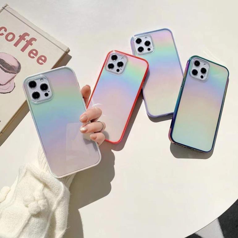 Ốp lưng trong ánh cầu vồng đổi màu cho iPhone 11, 11 Pro Max , 12 12 Pro, 12 Pro max, Xs Max viền vuông dẻo màu siêu đẹp
