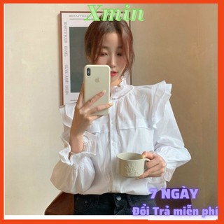 áo babydoll trắng tiểu thư viền bèo hàng QC A 286 thời trang xmin