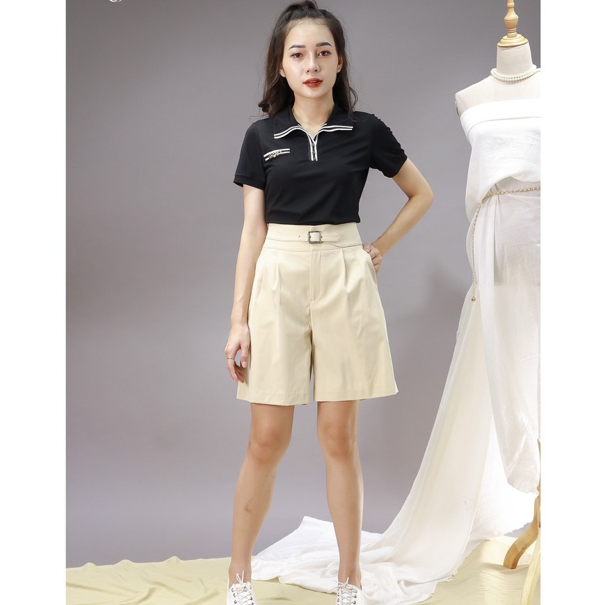 Quần sooc cạp cao, đai liền, túi chéo Emspo QS1259