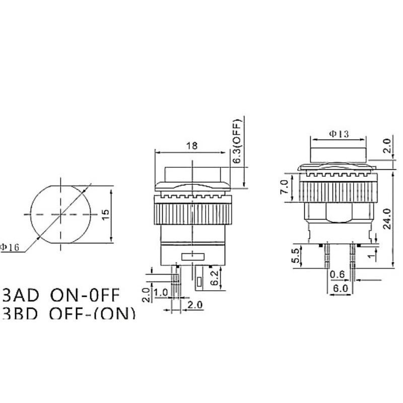 Nút nhấn giữ Công tắc đóng mở tự khóa có đèn 3A/250V lỗ 16MM