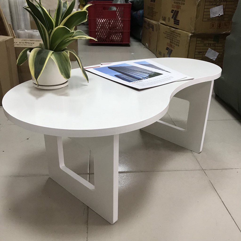 Bàn trà/cafe/sofa hình hạt đậu, chân gỗ tự nhiên cao cấp