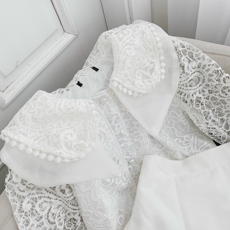 Set áo pelum ren hoa và chân váy