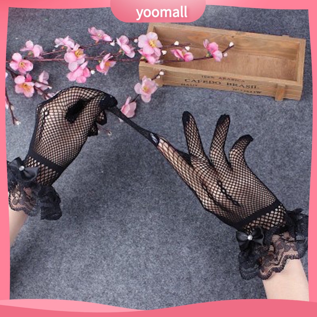 Yomall♡ 1 Đôi Găng Tay Cô Dâu Phối Ren Đính Nơ Thời Trang