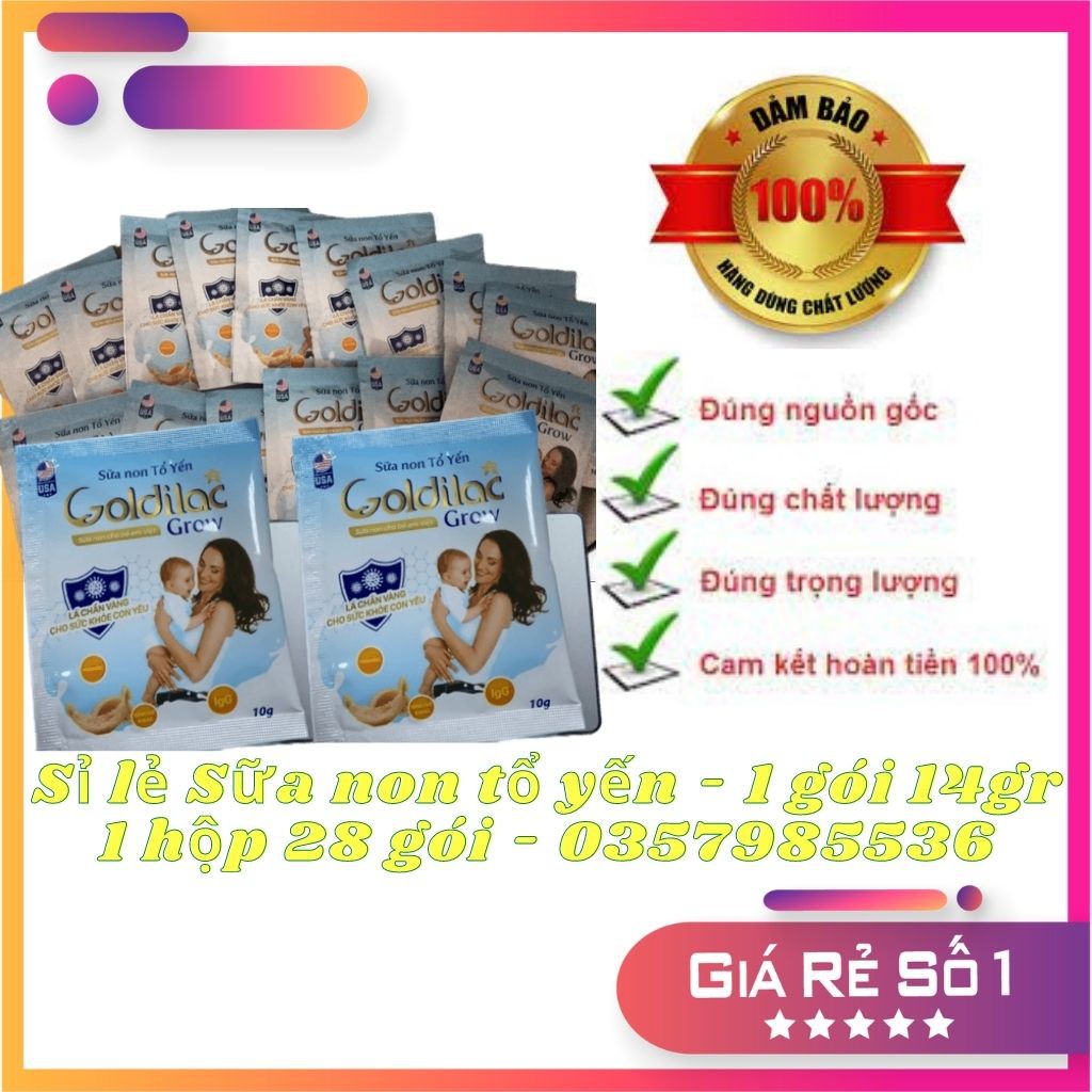 [NGOT10PTT] [Rẻ Vô Địch] 15 gói Sữa Goldilac Grow - Sữa non tổ yến theo gói - mua kèm deal sốc - 1 Gói 14g 1 hộp 28 gói