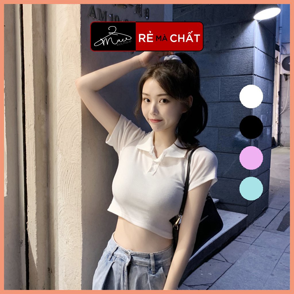 [bán lỗ lấy sao] Croptop nữ có cổ polo, áo crop cổ tròn unisex dáng ôm đẹp cotton co dãn thoáng mát Hàng loại 1