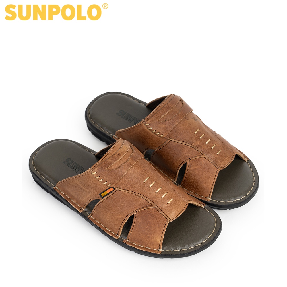 Dép quai ngang nam da bò cao cấp SUNPOLO SUA09B - Có Big size 44 45
