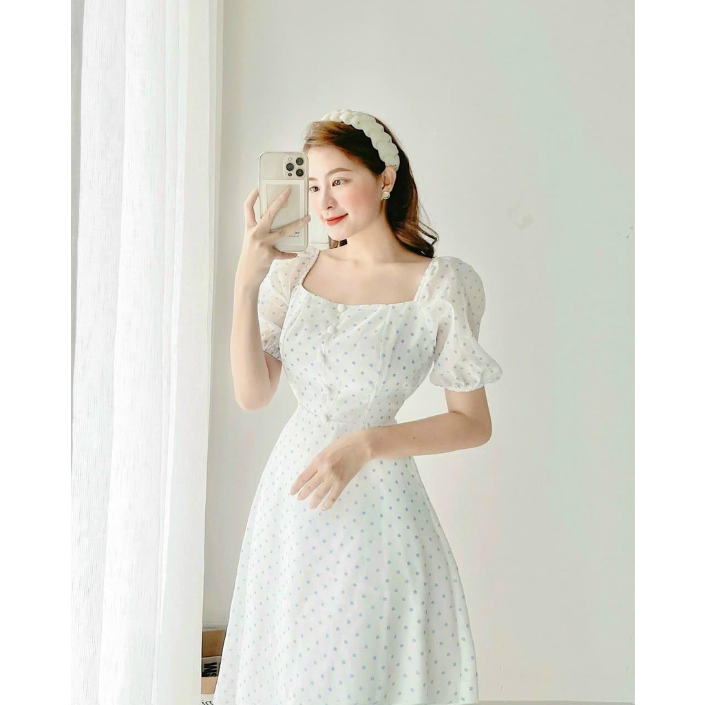 Đầm nữ dễ thương, đầm midi hoa đắp chéo thắt eo bo chun phân eo nên cực kì dễ mặc hàng cao cấp Diểm Shop | BigBuy360 - bigbuy360.vn