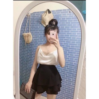 Set áo cổ đổ phối chân váy 3 tầng xếp ly xinh U09080 mới