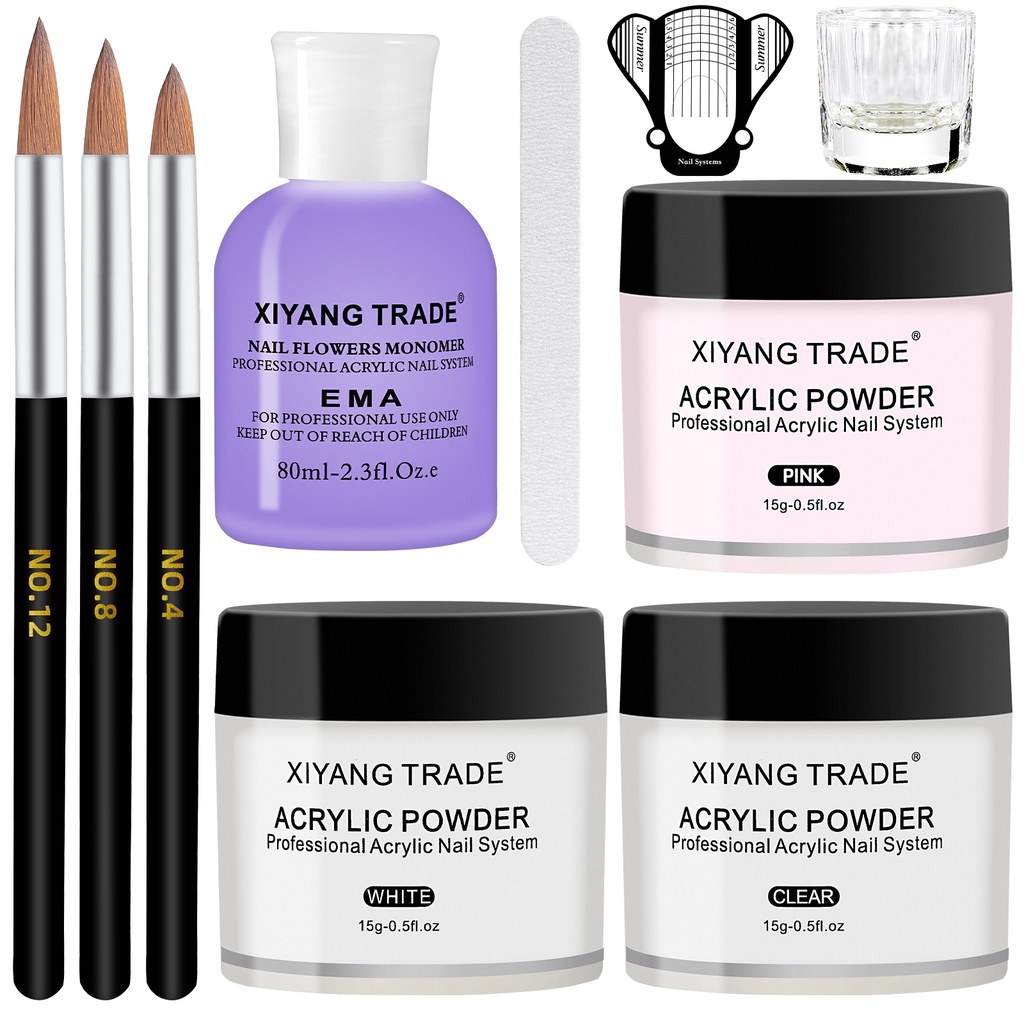 Bộ Dụng Cụ Làm Móng Bộ Bột Acrylic Set 10 dụng cụ nối dài móng Kèm Cọ Acrylic Chuyên Dùng Nối Dài Móng Tay Cho Người Mới Bắt Đầu Gồm Bột Acrylic Lỏng