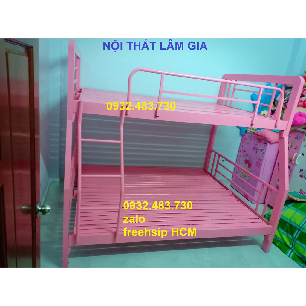 Giường sắt 2 tầng sắt hộp 1m4x1m6 cao cấp