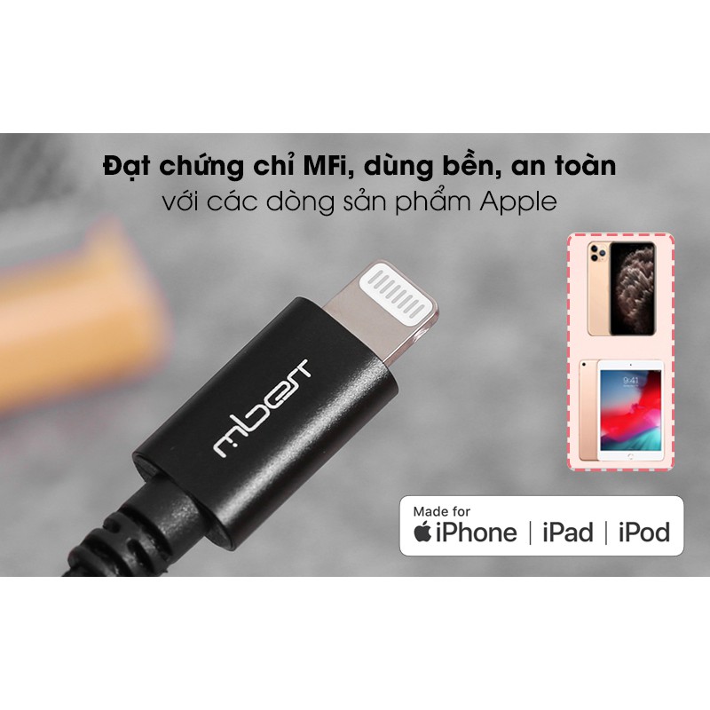Cáp Lightning MFI 1m Mbest DS950-WB Đen