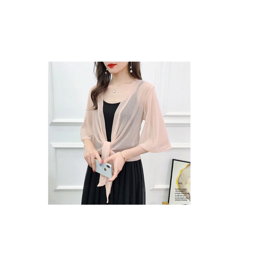 Áo cardigan khoác mỏng tay lỡ thắt nơ thời trang