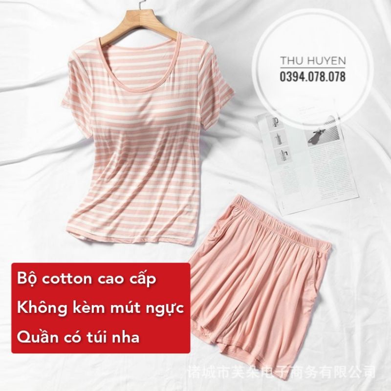 BỘ NGỦ COTTON CỘC TAY QUẦN ĐÙI CAO CẤP KHÔNG CÓ MÚT NGỰC( QUẦN CÓ TÚI) | WebRaoVat - webraovat.net.vn