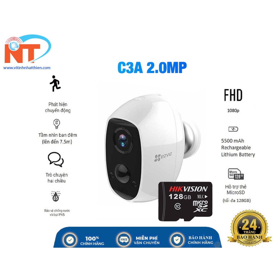 Camera IP ngoài trời Dùng Pin Sạc in EZVIZ CS-BC1C kèm pin mặt trời CS-CMT-Solar, bảo hành chính hãng 24 tháng