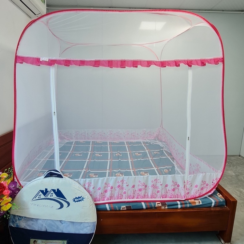 Màn chụp tự bung đỉnh vuông Nhân - Mẫu mùng chụp tự bung người lớn chống muỗi gấp gọn tiện dụng