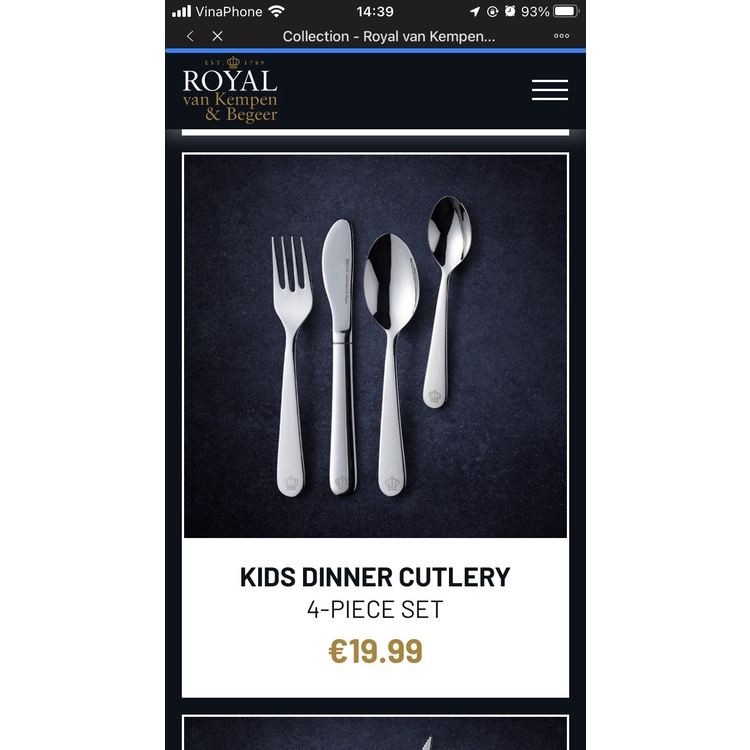 Bộ Dao Thìa Nĩa cho bé inox 304  của hãng  RoYal Vann KemPenn