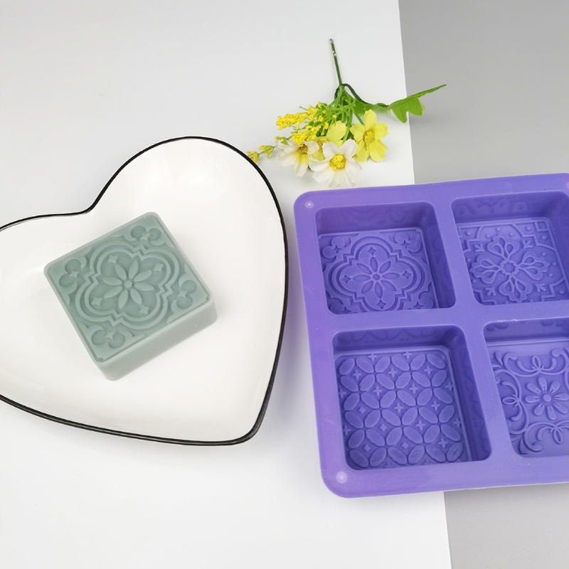 Khuôn Silicone Tạo Hình Làm Xà Phòng 4 Ngăn Hình Vuông