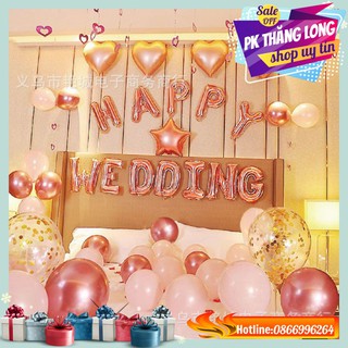 Set bóng bay trang trí phòng cưới HAPPY WEDDING hường  - Phụ Kiện Trang Trí