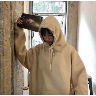 Hoodie trơn form rộng màu Tan