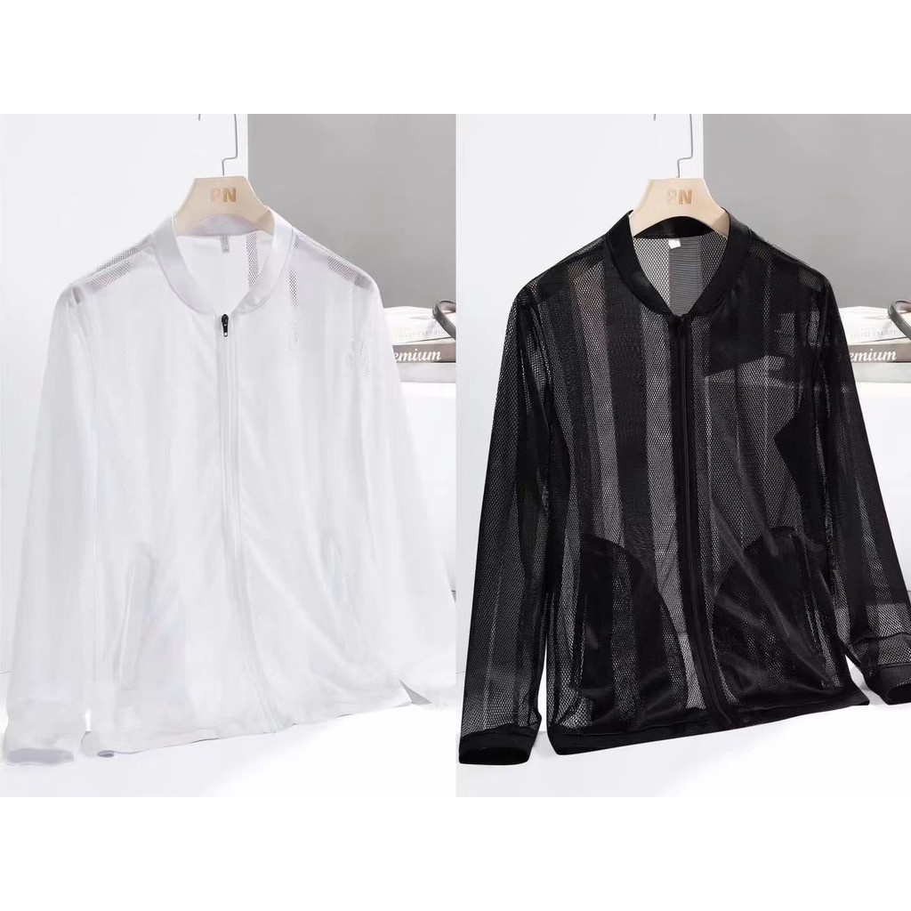 Áo khoác chống nắng chống tia cực tím vải lụa lạnh phối lưới siêu mỏng thoáng khí thời trang cho nam và nữ khi câu cá