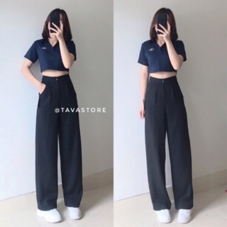 QUẦN ỐNG RỘNG CẠP CAO ĐEN TRÙNG GẤU