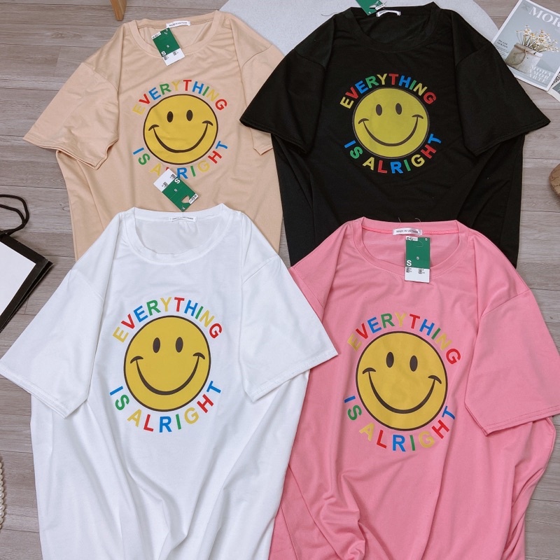 Áo phông dáng thụng mặt cười form rộng tay lỡ Áo thun cộc tay ngắn cotton