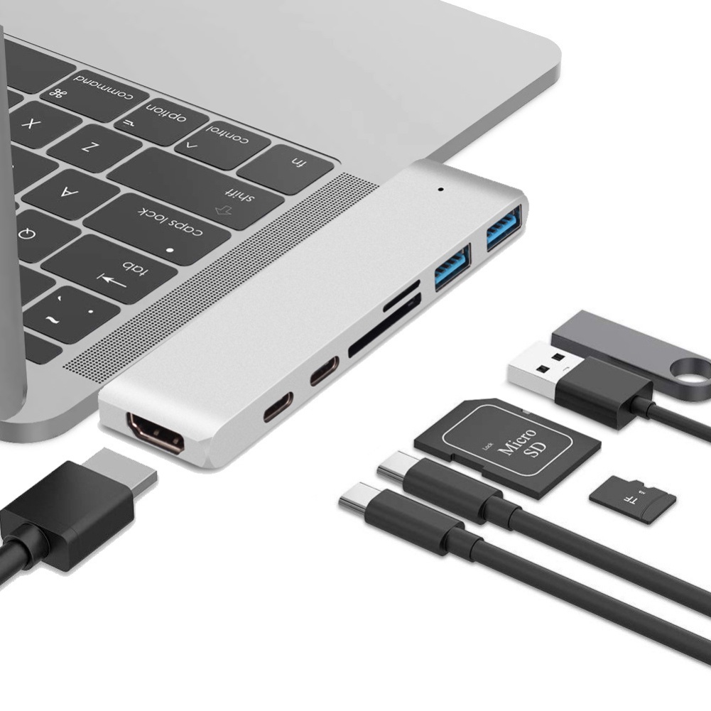 7in1 USB C HUB 3.0 Type-C Adapter Sạc & Đầu Đọc Cho Macbook Pro MAC PC Máy Tính Xách Tay