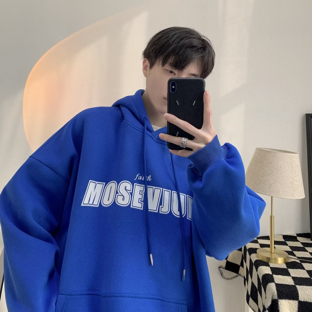 Áo Hoodie Kaki Dài Tay Dáng Rộng In Chữ Cá Tính Cho Nam Nữ Cỡ M-5XL