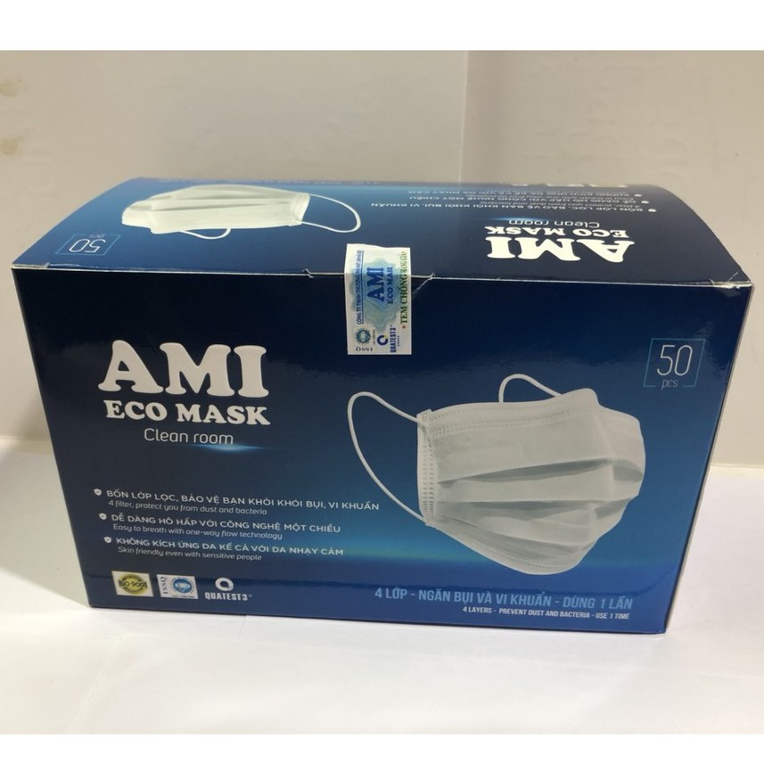 Combo 5 Hộp Khẩu Trang Y_Tế AMI, Màu Xám, 4 Lớp Có Lớp Than Hoạt Tính, (50 chiếc 1 hộp)