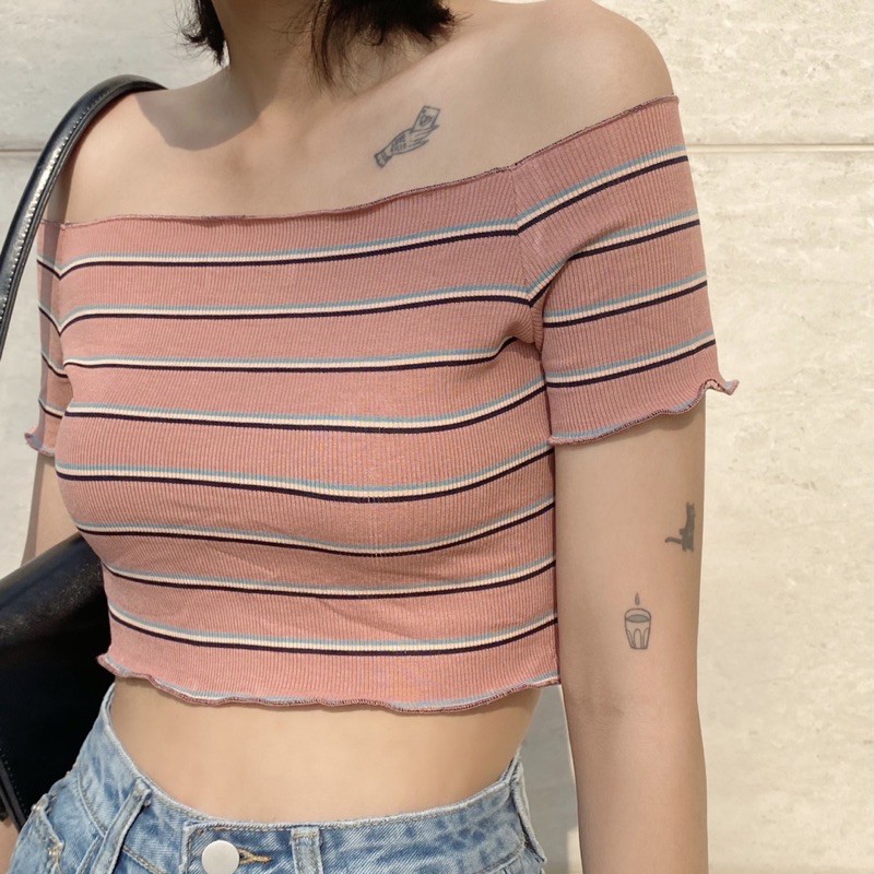 Áo croptop trễ vai form ôm Kalan top