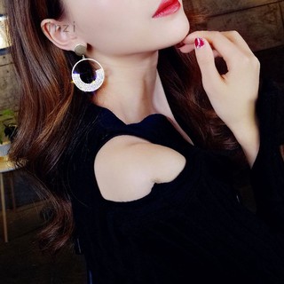Đôi khuyên tai bông tai mặt tròn đính đá
