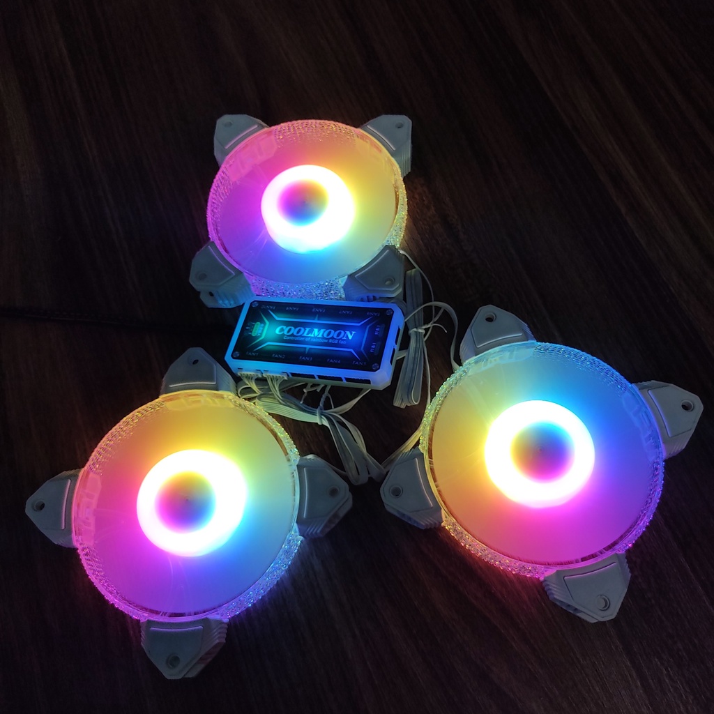 [4 Mẫu Bán Chạy] Quạt Tản Nhiệt, Fan Led RGB Đồng Bộ Màu Hub Quạt Coolmoon Chuẩn Cắm 6 Pin