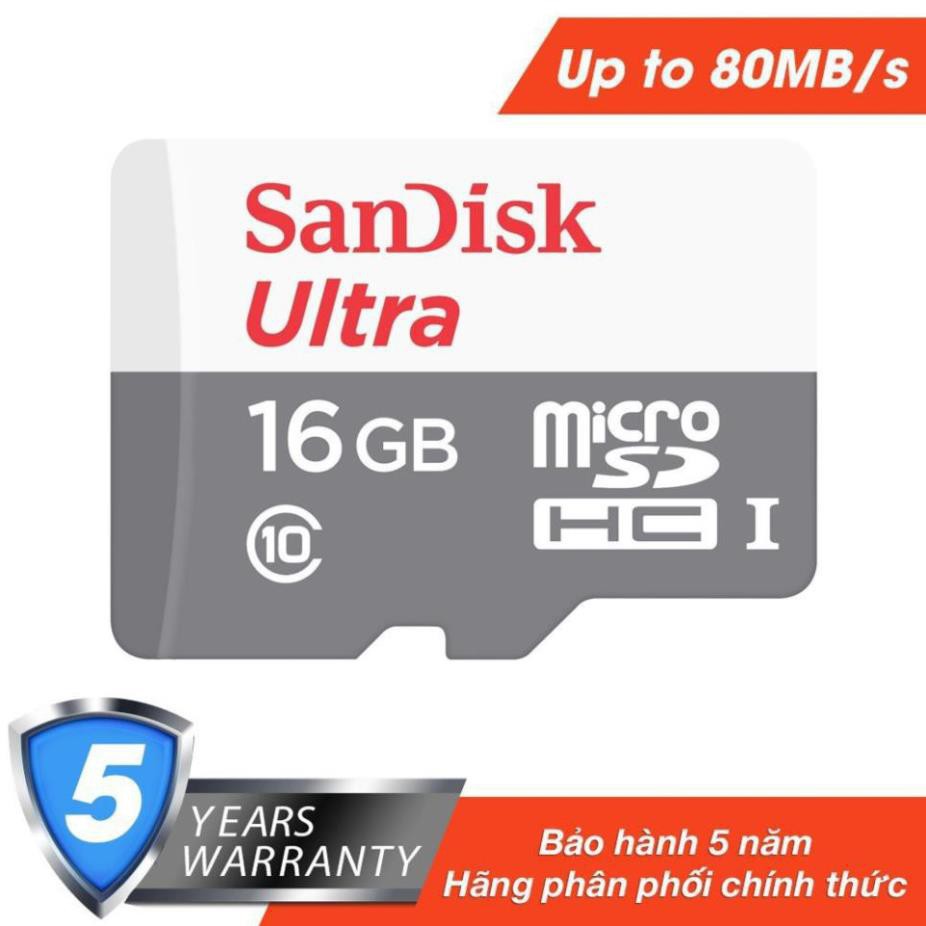 Thẻ Nhớ SanDisk Micro SDHC 16GB Ultra UHS-I 80MB/S - Chính Hãng