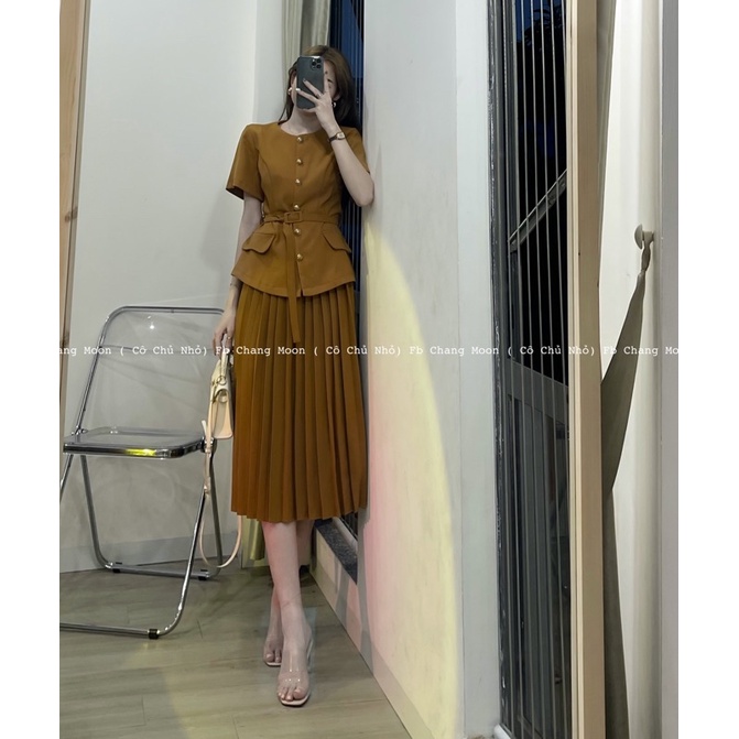 Set chân váy xếp li xoè + áo dáng vest kèm đai hàng có sẵn ( ảnh thật) | BigBuy360 - bigbuy360.vn