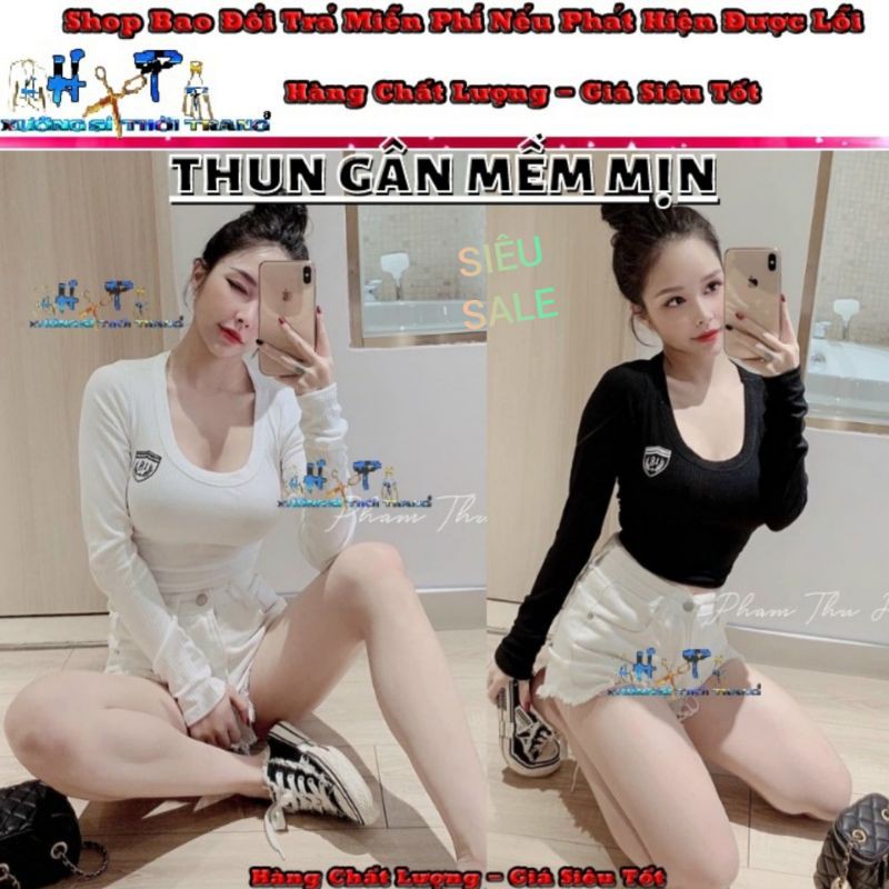 Áo Croptop Nữ Tay Dài Thêu Logo Thun Gân Mẫu Mới Siêu Thời Trang 2020 - Hàng Có Sẵn