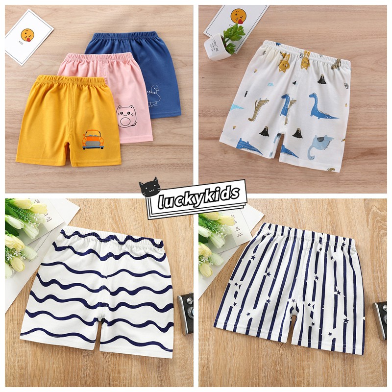 Dễ Thương Quần Short Cotton Lưng Thun Co Giãn Màu Trơn In Họa Tiết Hoạt Hình Cho Bé Trai / Gái