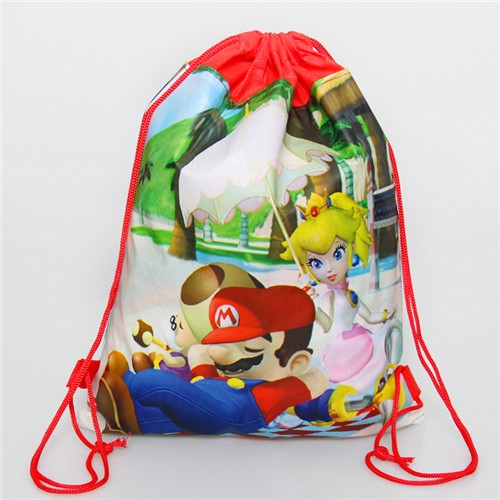 Balo đi học có dây rút bằng vải không dệt cao cấp in hoạt hình Hello Kitty/Mario/công chúa dễ thương