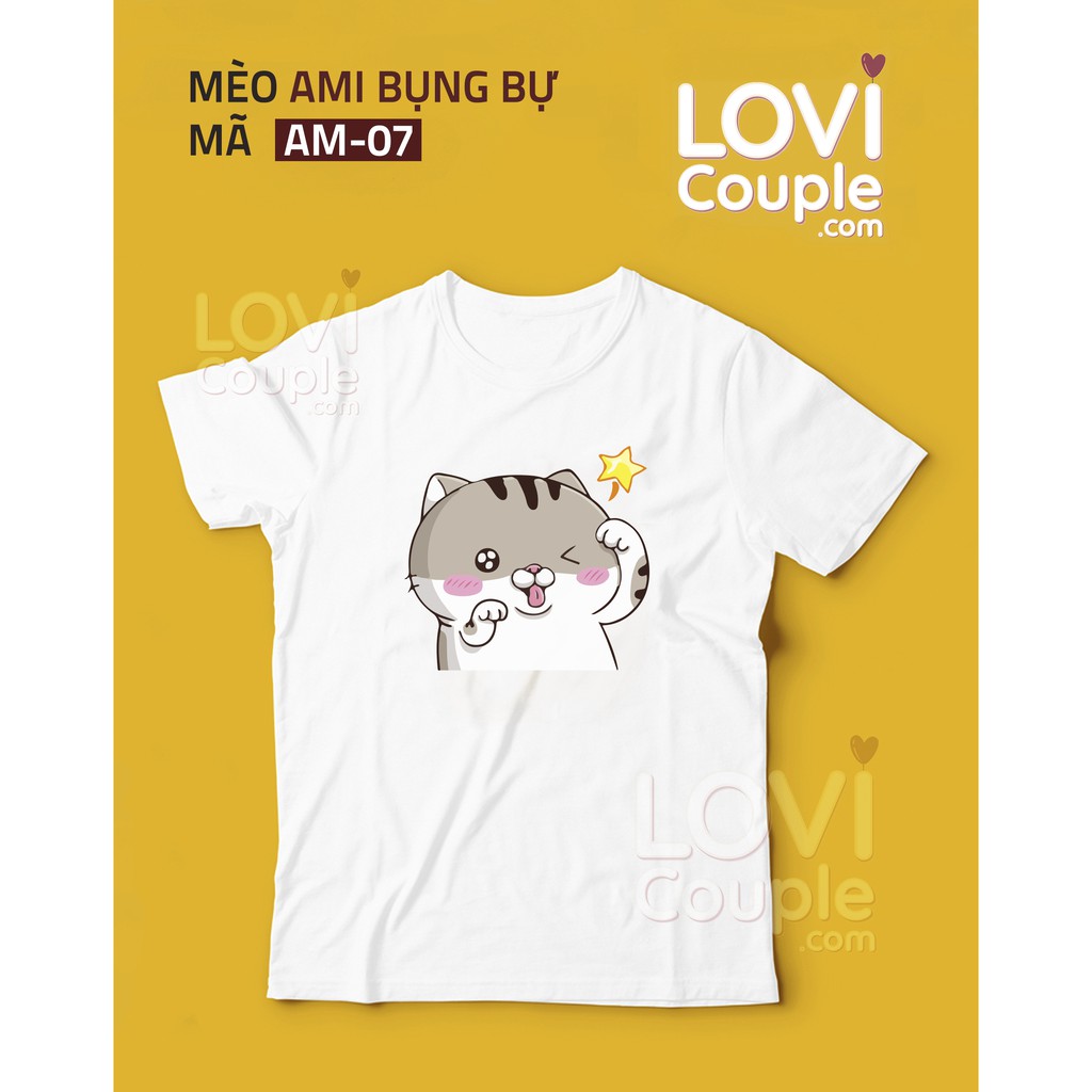 ÁO ĐÔI - Áo thun in mèo AMI bụng bự AM01-08 - LoviCouple - Có FeedBack