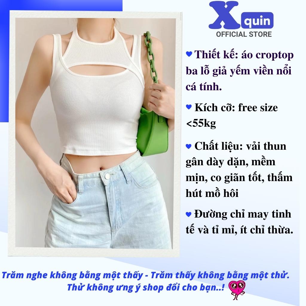 Áo ba lỗ nữ cổ giả yếm Xquin, áo croptop 3 lỗ ôm body chất thun gân mềm mịn