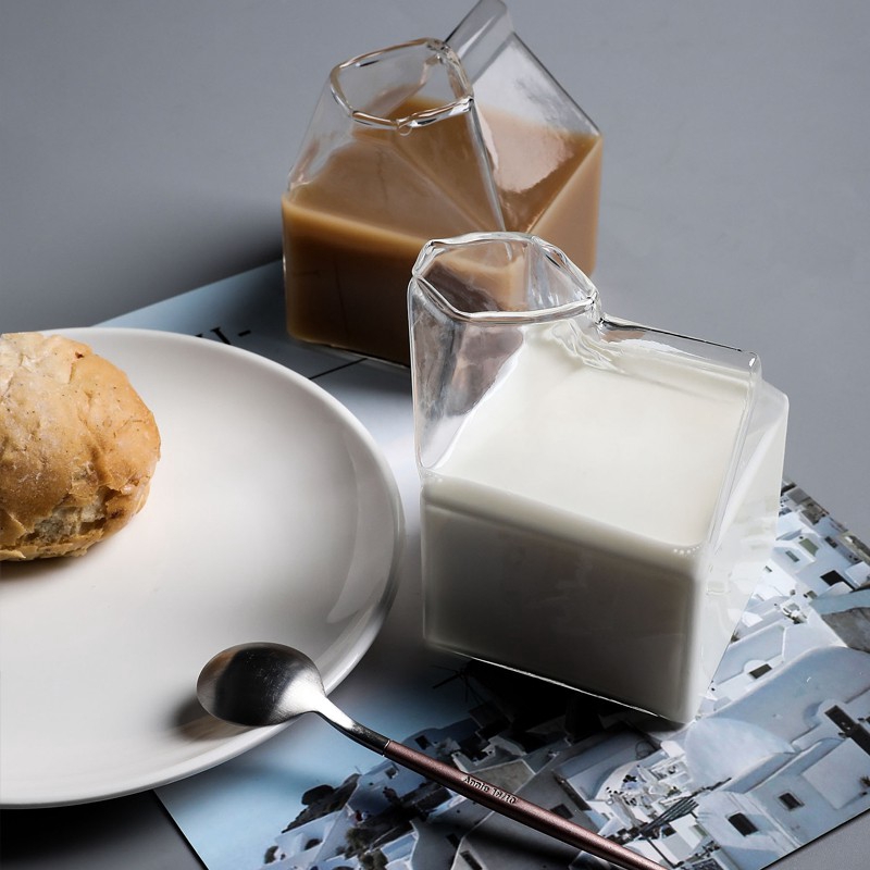 Cốc thủy tinh SWEEJAR thiết kế hình hộp sữa vuông sáng tạo chất liệu kháng nhiệt cao