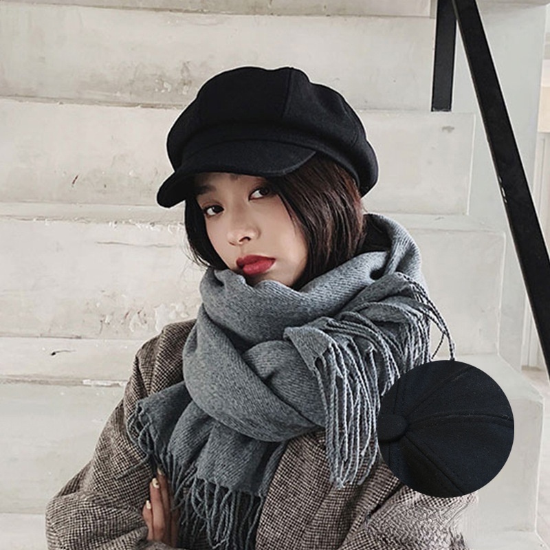 Mũ Beret Vải Bát Giác Màu Đen Thời Trang Thu/ Đông Phong Cách Anh Cho Trẻ Em