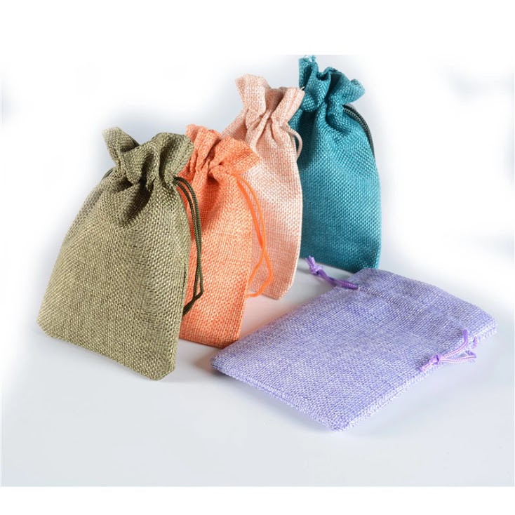 10 Túi vải bố thô có dây rút nhiều màu sắc kích thước 10x14cm đựng hoa khô - cà phê - namimi