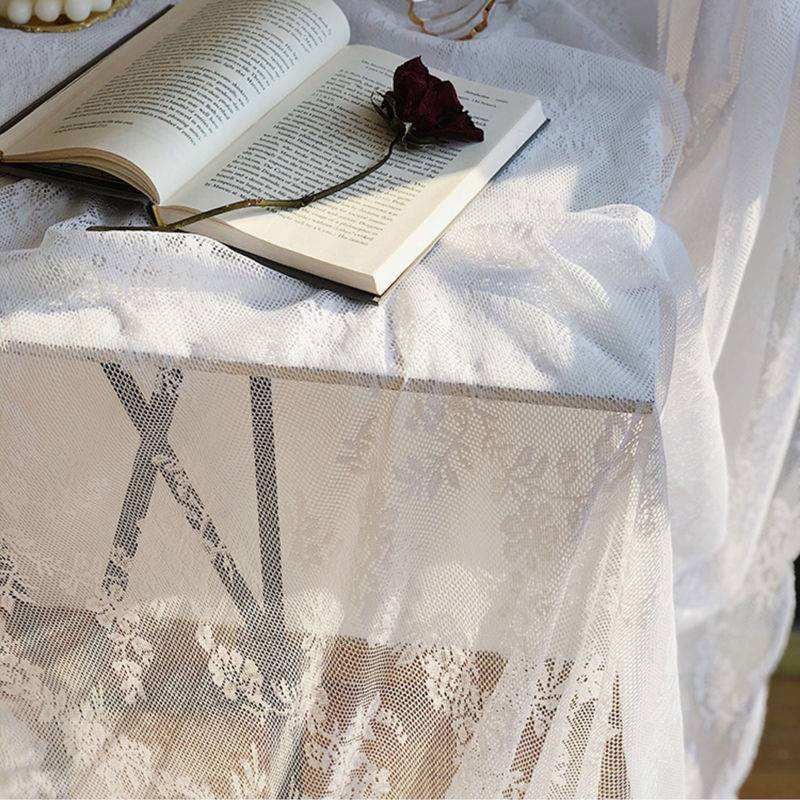Khăn trải bàn ren trắng lãng mạn phong cách Pháp cho bàn tiệc cưới/ cà phê/ dã ngoại