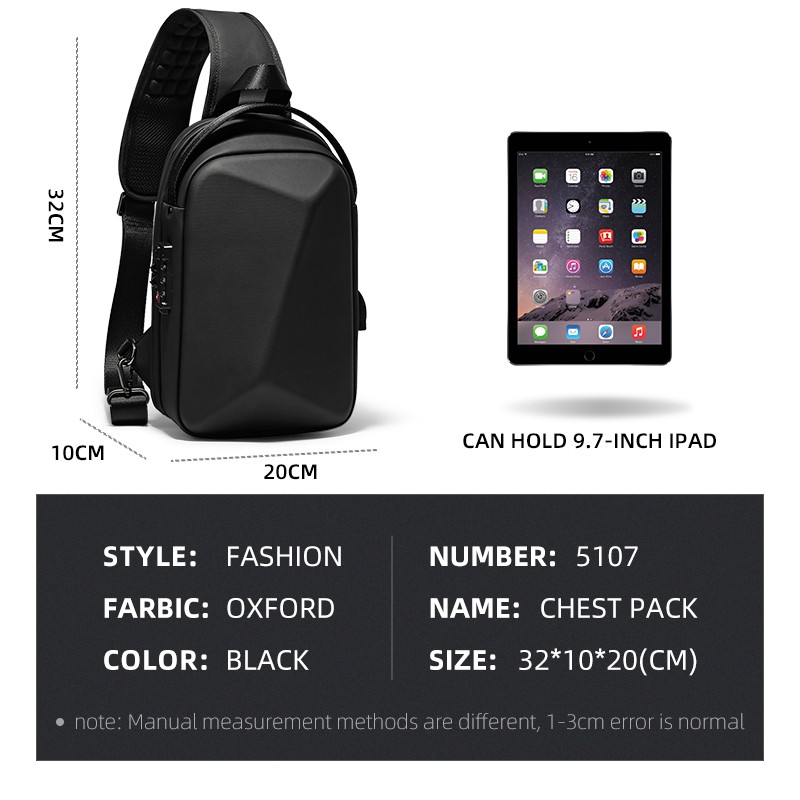 Fenruien Men New Trendy Crossbody Bag USB Charging Water Resistant Men's Shoulder Bag Short Trip Bag Fashion Daily Travel School Shoulder Bag